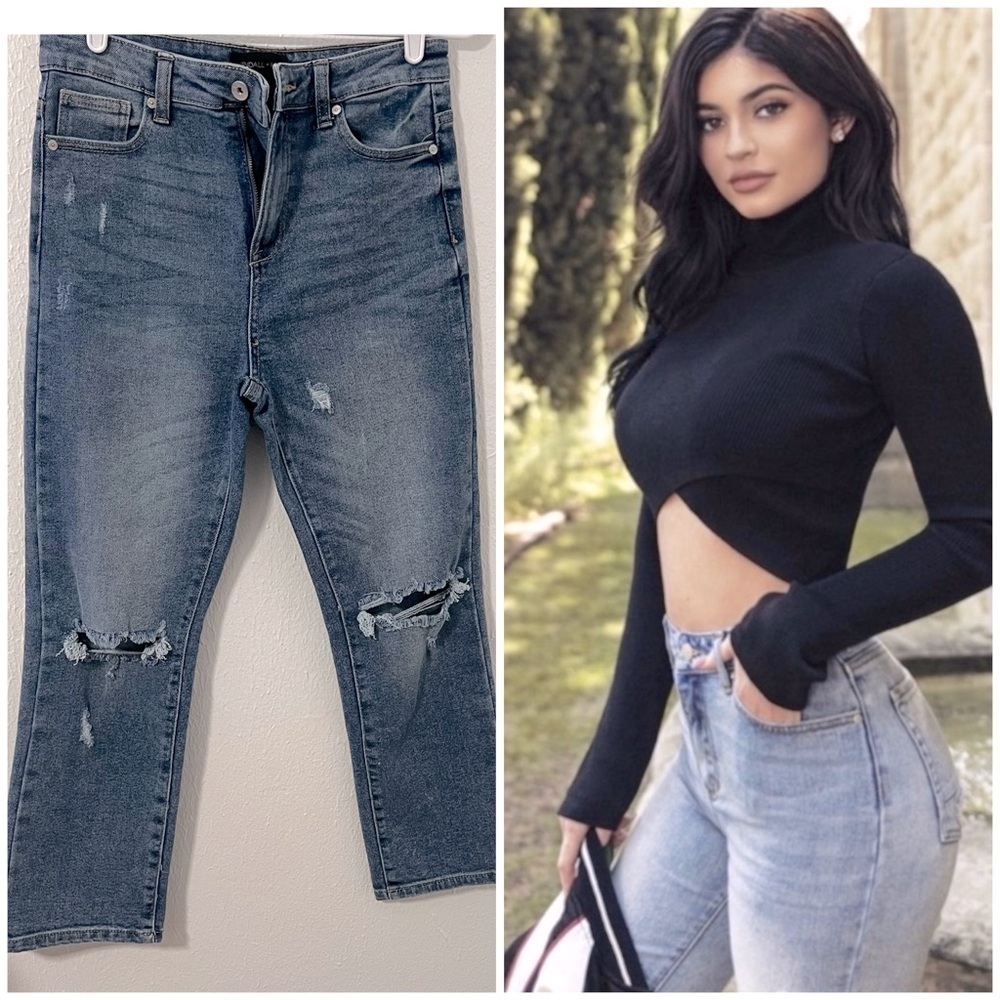 Kendall + Kylie Women The Icon High Rise Straight Distressed Jeans Sz 9/29 NWOT